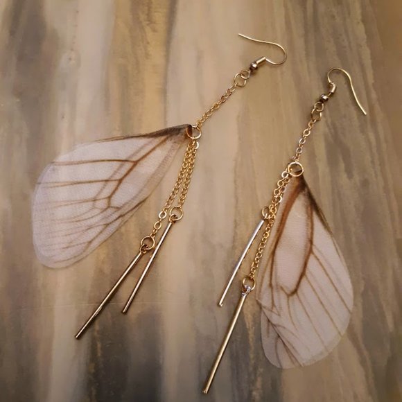 Nwt DRAGONFLY Drop Dangle Earrings 4" Goldtone - Picture 8 of 8